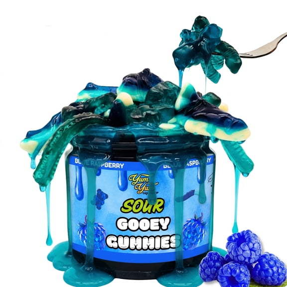 Yum Yum Sour Blue Raspberry Gooey Gummies, Liquid Candy Filled, 20 oz