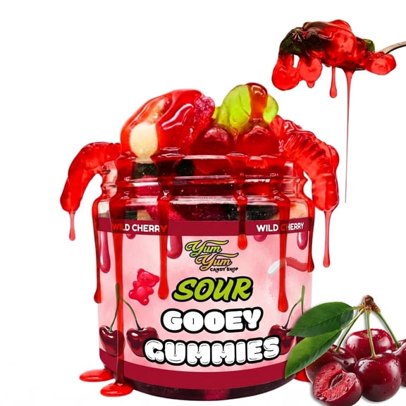 Yum Yum Sour Wild Cherry Gooey Gummies, Liquid Candy Filled, 11 oz