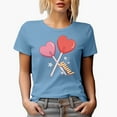 thumbnail image 1 of Yum with Two Heart Lollipops, Retro Valentines Day Art Merch Gift, Baby Blue T-Shirt, Small, 1 of 5