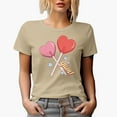 thumbnail image 1 of Yum with Two Heart Lollipops, Retro Valentines Day Art Merch Gift, Tan T-Shirt, Large, 1 of 5