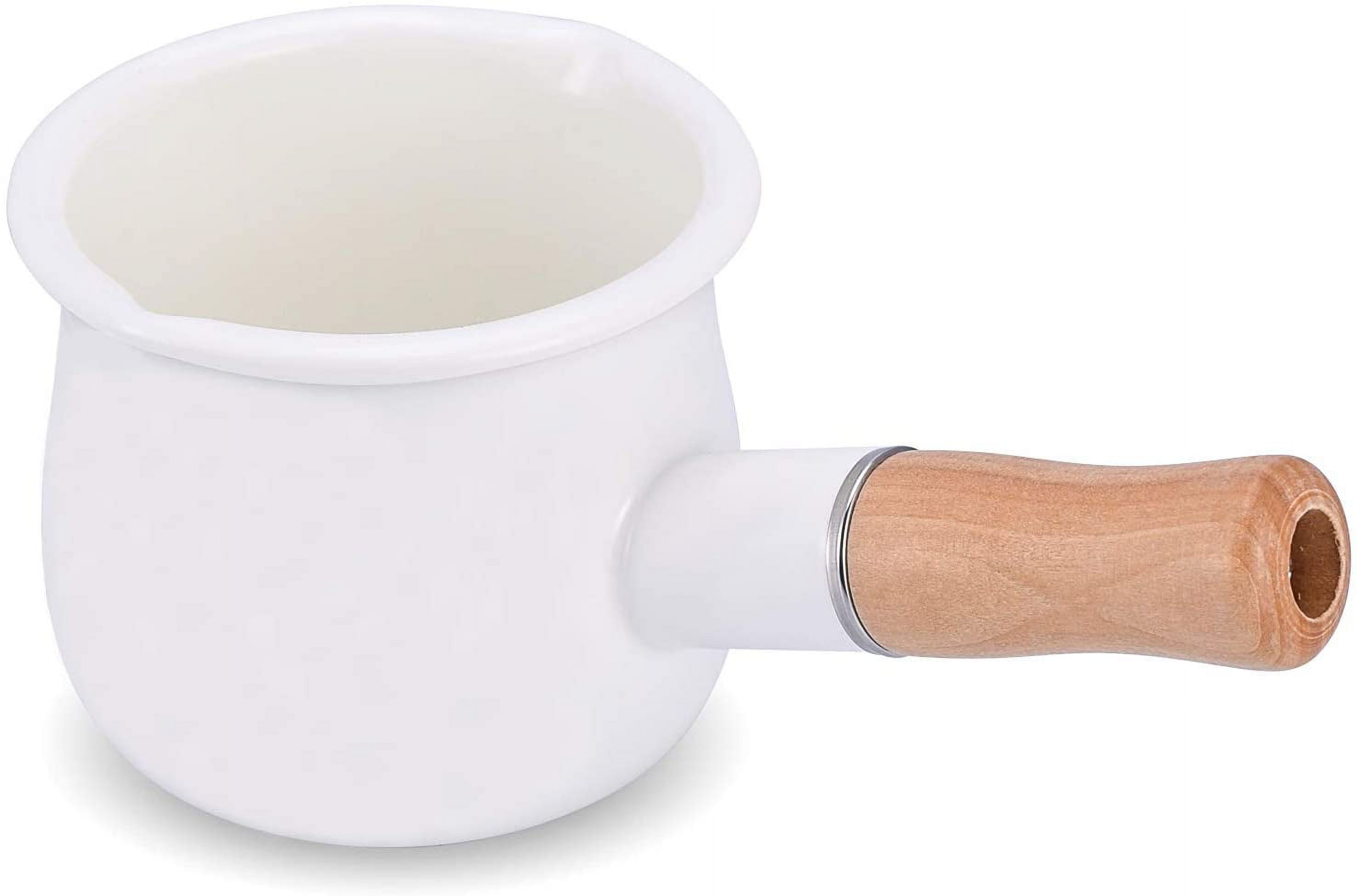 UPKOCH Enamel Milk Pot with Dual Pour Spout Mini Butter Warmer Enamel  Saucepan Small Cookware with Wooden Handle Soup Pot Food Pot, White
