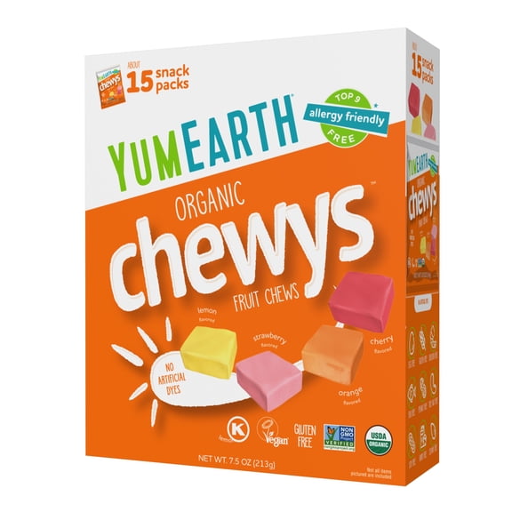 YumEarth Organic Chewys Snack Packs Box, 15 Count, 7.50 oz