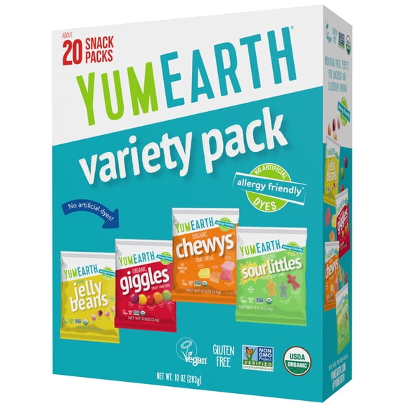 YumEarth Organic Variety Box Snack Packs 10 oz Box - Nut-Free, Vegan, Gluten-Free Snack Bars
