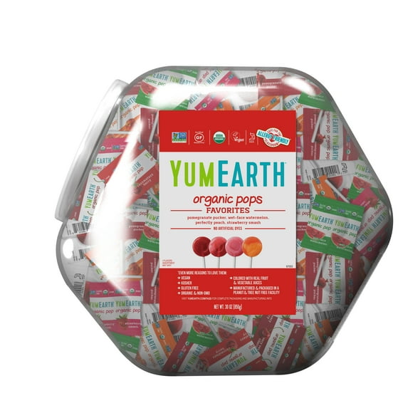 YumEarth Organic Assorted Fruit Lollipops, Countertop Bin, 30 oz