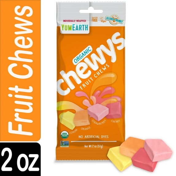 YumEarth Organic Chewys Candy, Gluten Free, Assorted Flavors, 2 oz Bag (Pack of 4)
