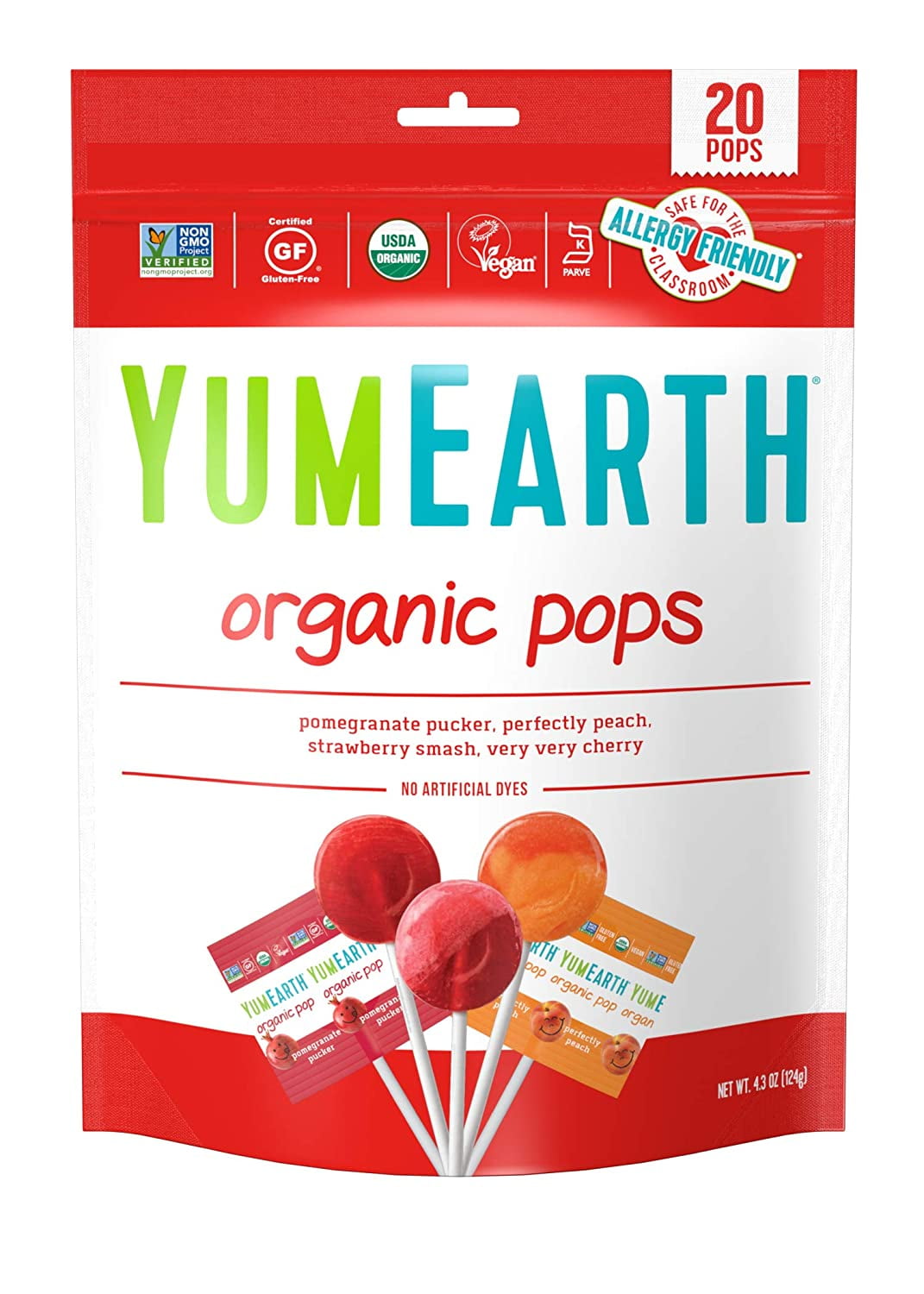 YumEarth Organic Fruit Pops Lollipops Assorted Flavors 4.2 oz 20 Count