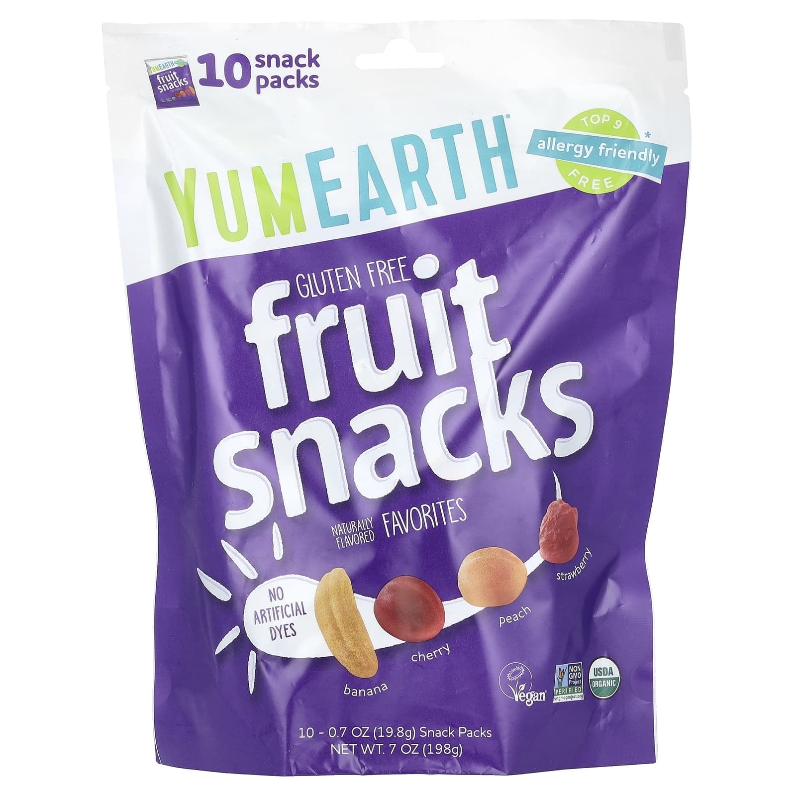 YumEarth, Organic Fruit Snacks, Original , 10 Packs, 0.7 oz Pack of 2