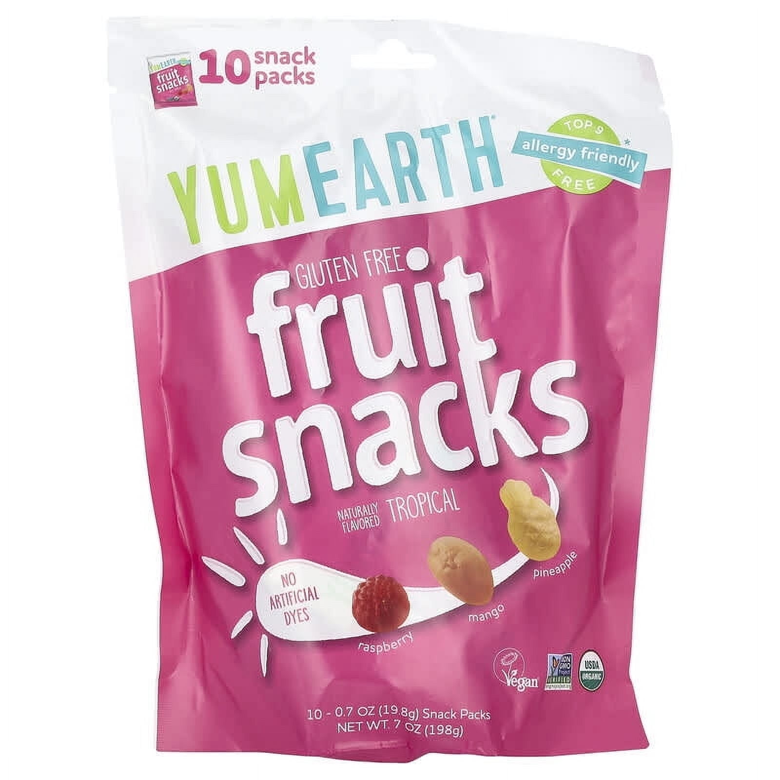YumEarth, Organic Fruit Snacks, Tropical, 10 Packs, 0.7 oz Pack of 3