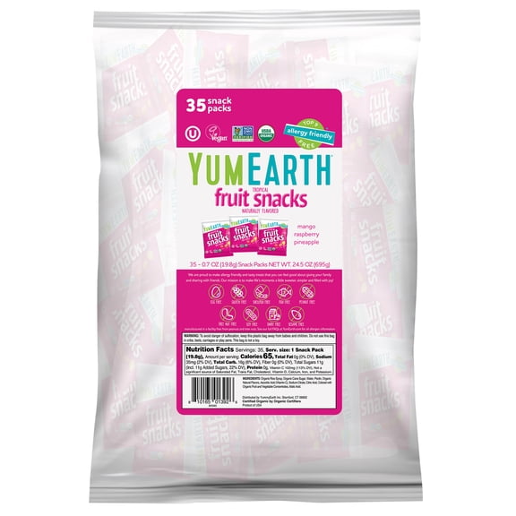 YumEarth Gluten Free Fruit Snacks, Tropical, 35 Snack Packs, 0.7 oz (19.8 g) Each