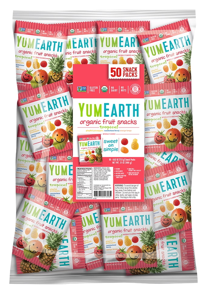 YumEarth Organic Fruit Snacks Tropical Bulk Candy, 31 oz, 50 Ct