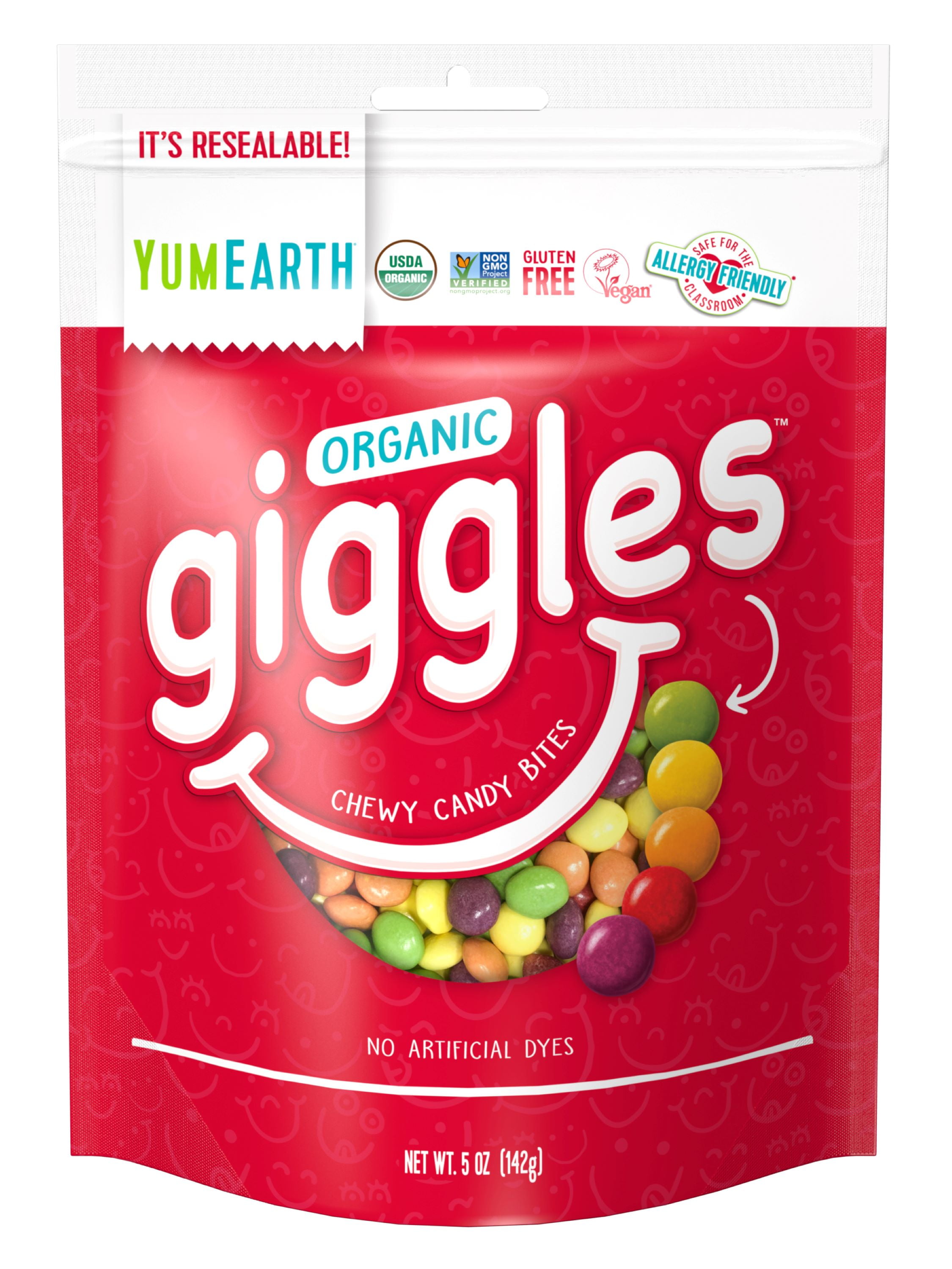 YumEarth Organic Giggles, Assorted Flavor Chewy Candy, Gluten Free, Shelf-Stable, 5 oz Bag