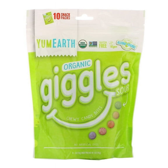 YumEarth, Organic Giggles, Sour, 10 Snack Packs, .5 oz Pack of 3