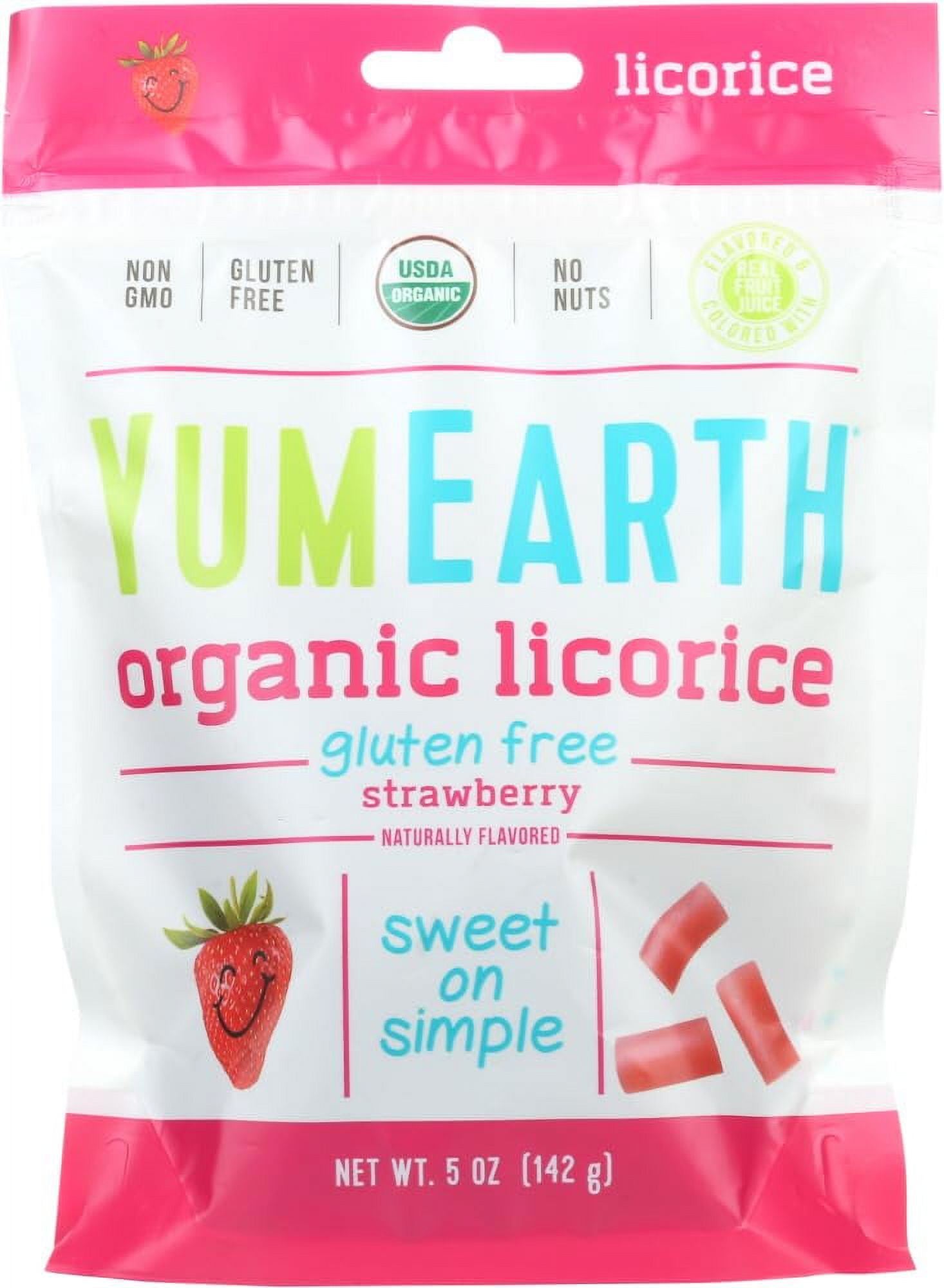 YumEarth Organic Gluten-Free Licorice Strawberry 5 oz. Bag (Pack of 2)