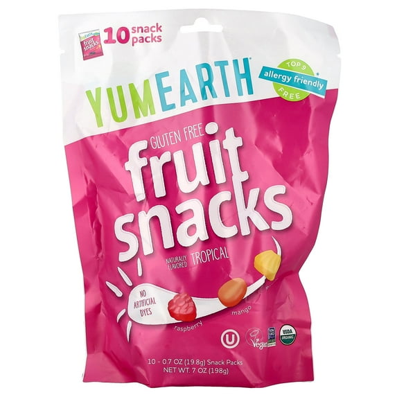 YumEarth Organic Gluten Free, Vegan and Organic Tropical Fruit Snacks, 10 Ct