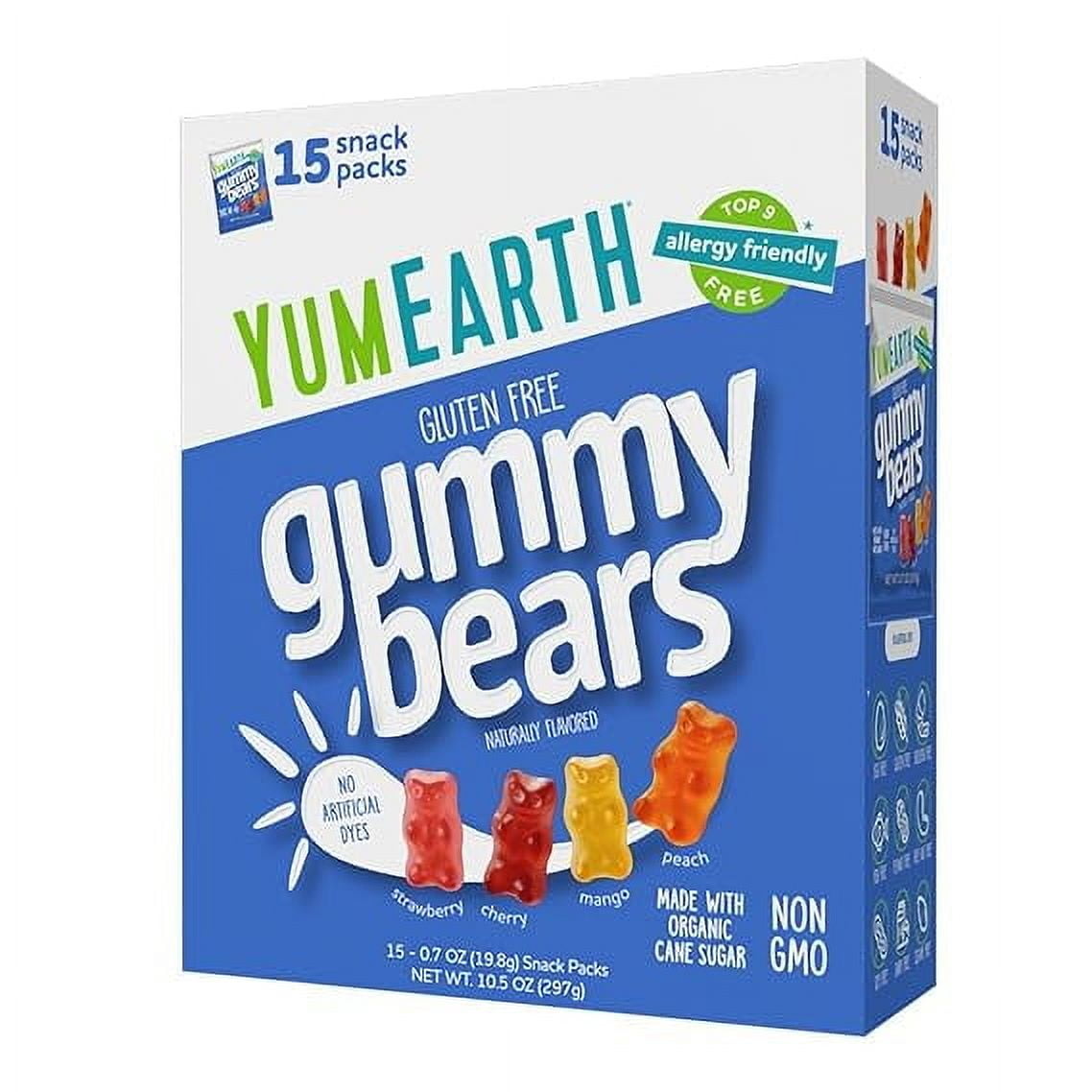 YumEarth Organic Gummy Bears BCF26 - Fruity Gummy Candy Snack Packs, Gluten Free Snacks for Kids - Allergy Friendly, Non-GMO, No Artificial Dyes - Assorted Flavors, 10.5 oz. (Pack of 15)