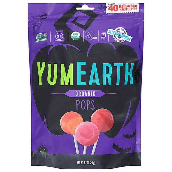 YumEarth Organic Halloween Lollipops, 40 lollipops Halloween Variety 40 Count (Pack of 1)