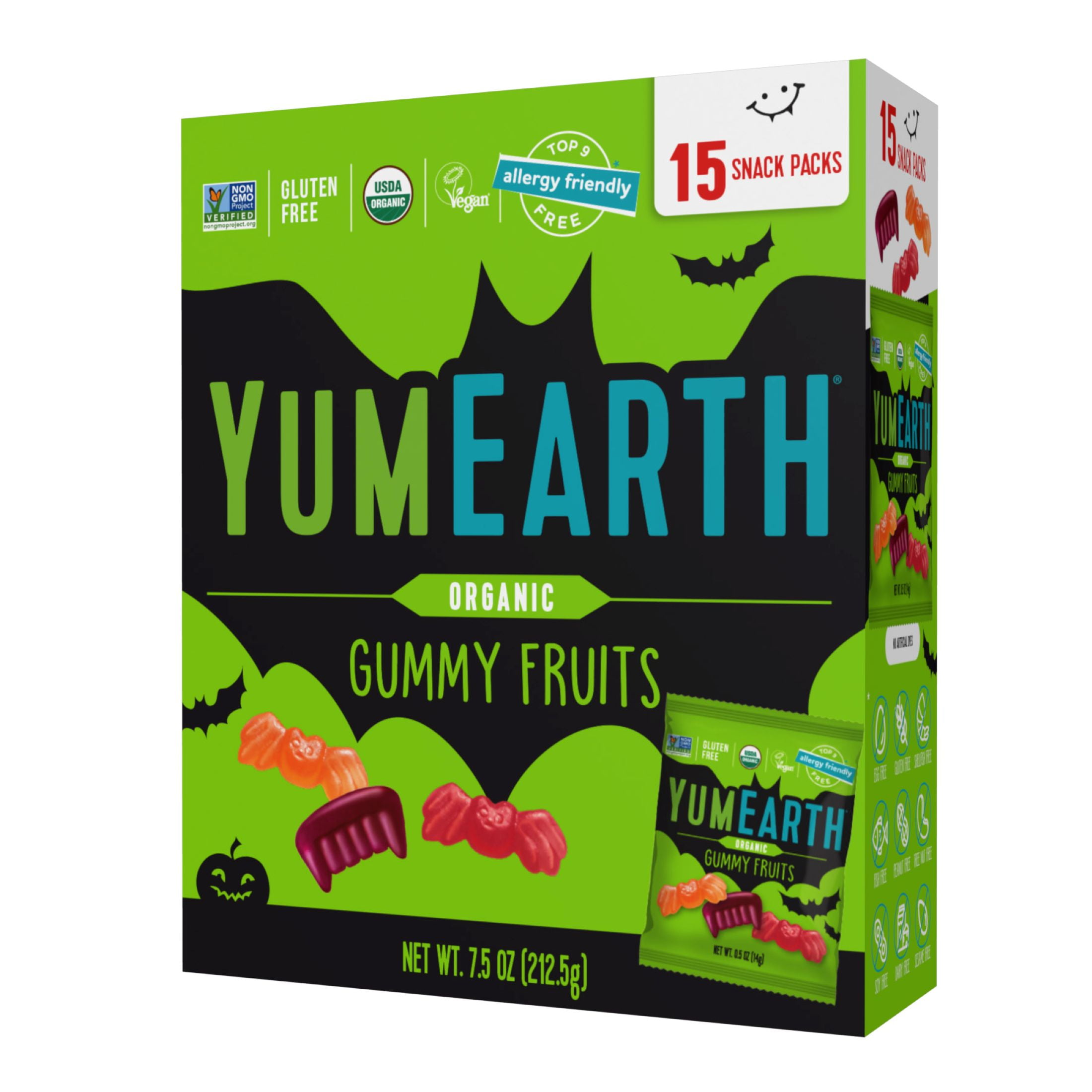 YumEarth Halloween Organic Gummy Fruits, 7.5 oz, 15 Snack Packs
