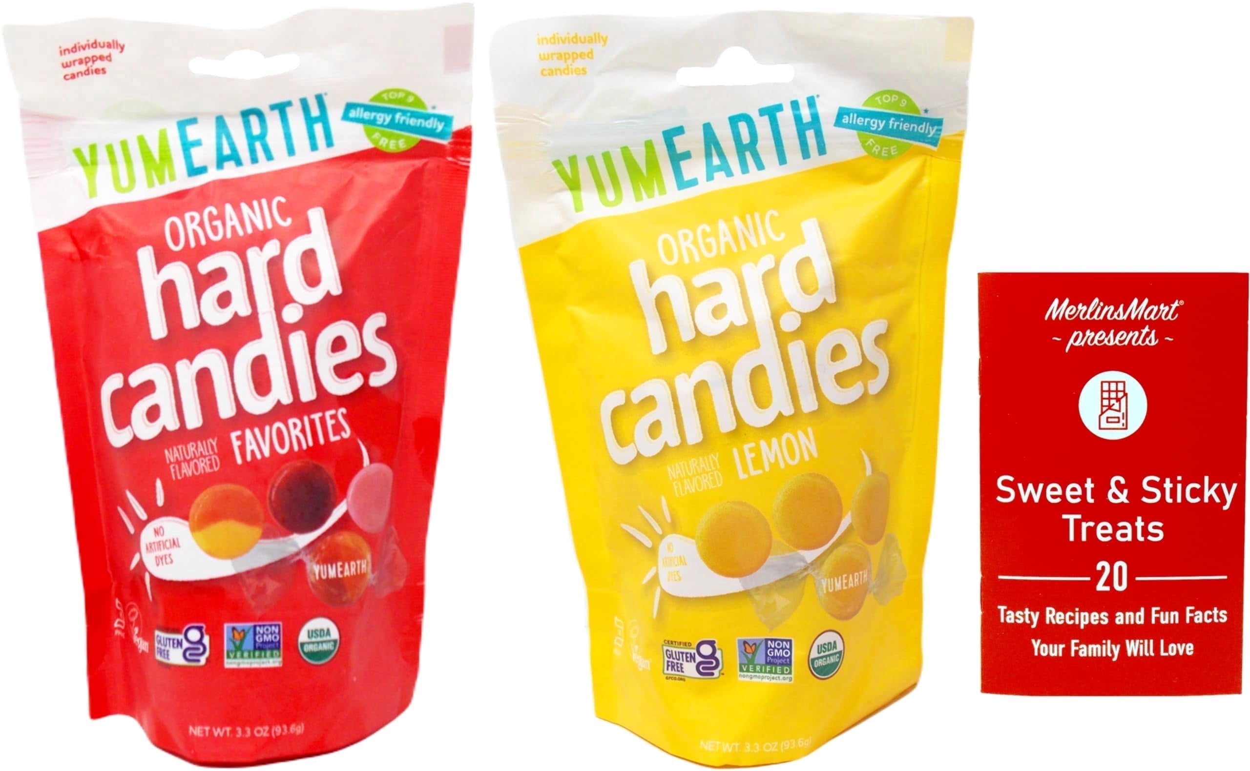 Hard Candy Organic Drops 2 Flavor Variety (1) each: Cheeky Lemon, Assorted Flavors + MerlinsMart Zine | YumEarth