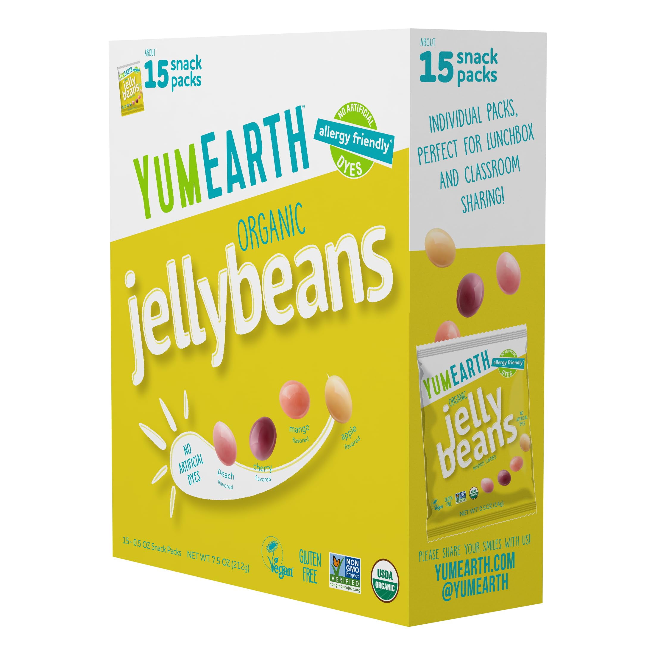 YumEarth Organic Jelly Beans, Fruity Candy Snack Packs, Non-GMO, 7.5 oz.