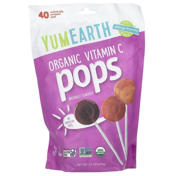 YumEarth, Organic Pops, Vitamin C, Assorted Flavors, 40 Pops, 8.7 oz Pack of 3