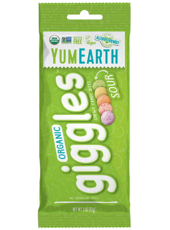 YumEarth Organic Sour Giggles, Chewy Fruit Flavor Candy, Gluten Free, 2 oz Bag