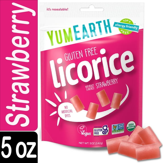 YumEarth Organic Strawberry Licorice, Gluten Free, Shelf-Stable, 5 oz Bag