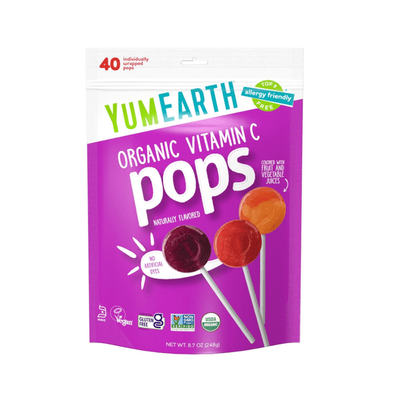 YumEarth Organic Vitamin C Pops Variety Pack, 40 Fruit Flavored Favorites Lollipops, Allergy Friendly, Gluten Free, Non-GMO, Vegan, No Artificial Dyes