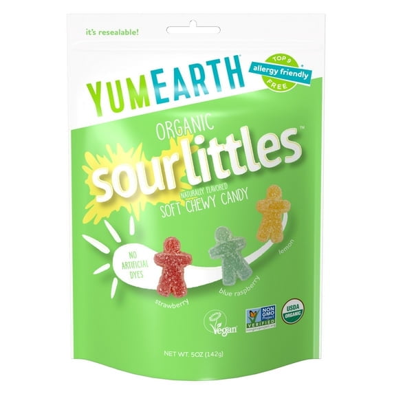 YumEarth Sour Littles, Assorted Flavors Sour Chew Candy, Gluten Free, Shelf-Stable, 5 oz Bag, 4 Count