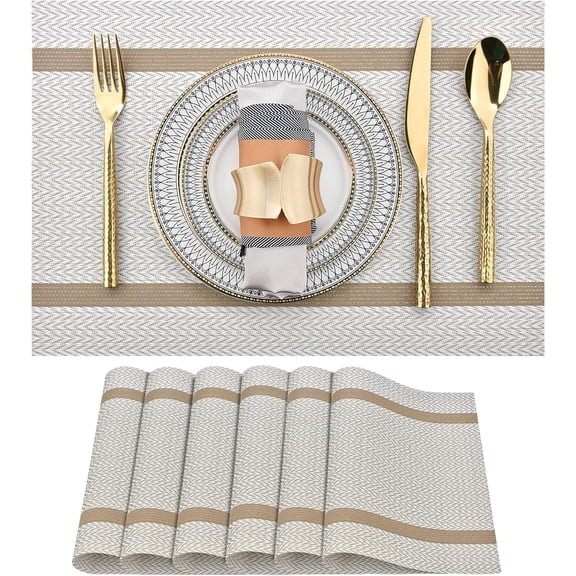 YumSur Set of 6 Placemats,11.8x17.7in PVC Non-Slip Washable Place Mats, Tear-Resistant Heat-Resistant Placemats