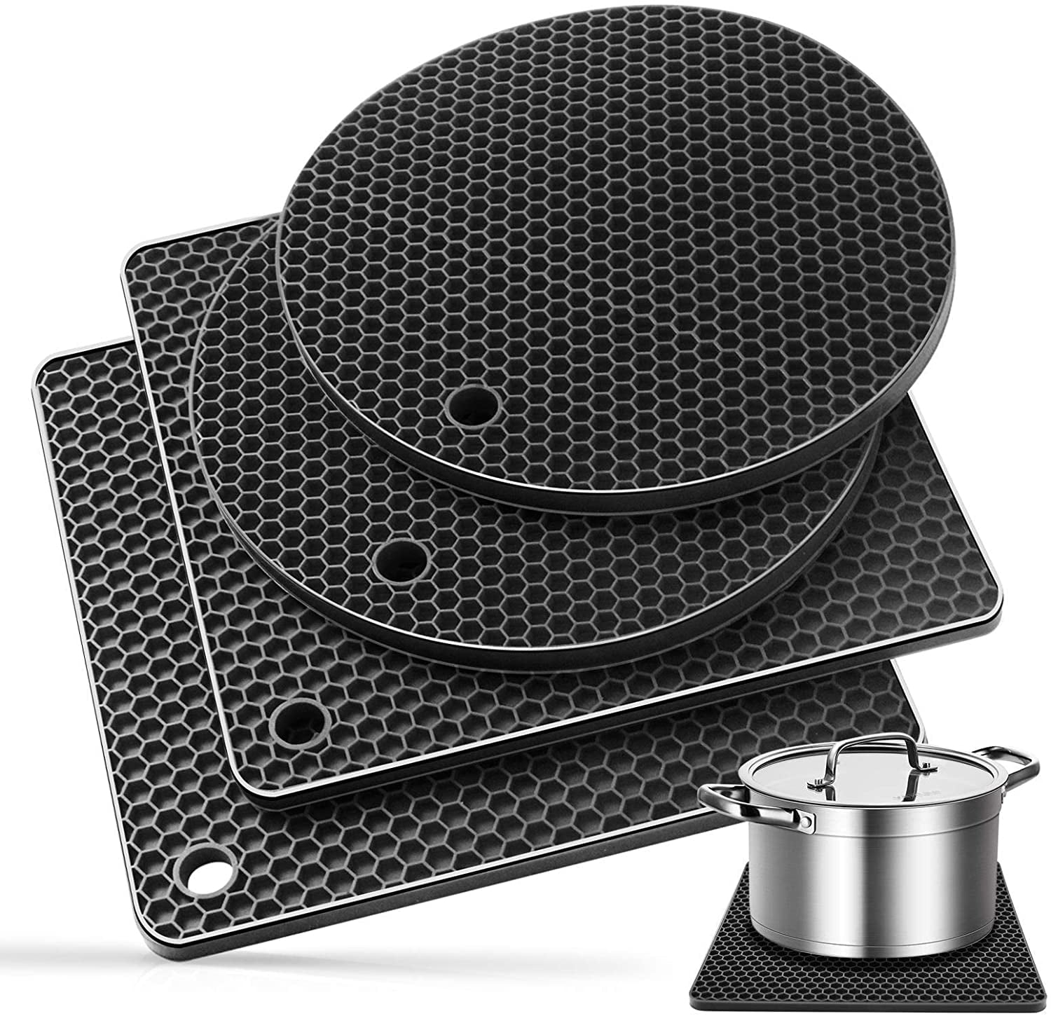 YumSur Silicone Pot Holder Set, NonSlip, Heat Resistant, Kitchen Trivet, Jar Opener, Spoon