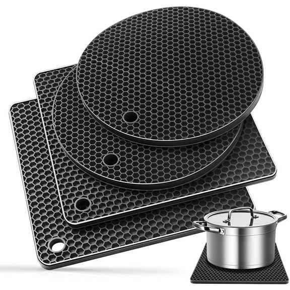 YumSur Silicone Pot Holder,Non Slip Potholder Heat Resistant Kitchen Trivet Hot Pads, Multi Purpose Pot Holder Jar Opener Spoon Holder (4PACK)