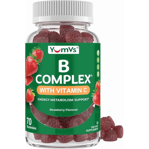 YUM-V's B Complex Gummies with Vitamin C, Gummy Vitamins for Energy Metabolism Support, 70 Count