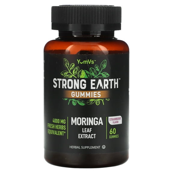 YumVs Strong Earth Gummies, Moringa Leaf Extract, Strawberry, 4,000 mg , 60 Gummies (2,000 mg per Gummy)
