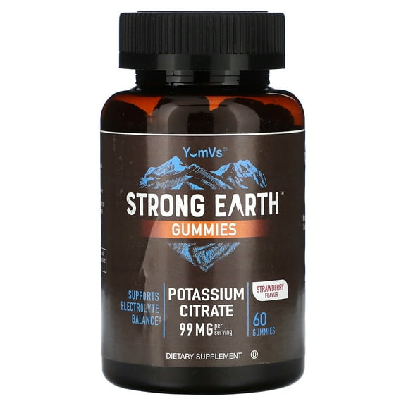 YumVs Strong Earth Gummies, Potassium Citrate, Strawberry, 99 mg, 60 Gummies (49.5 mg per Gummy)
