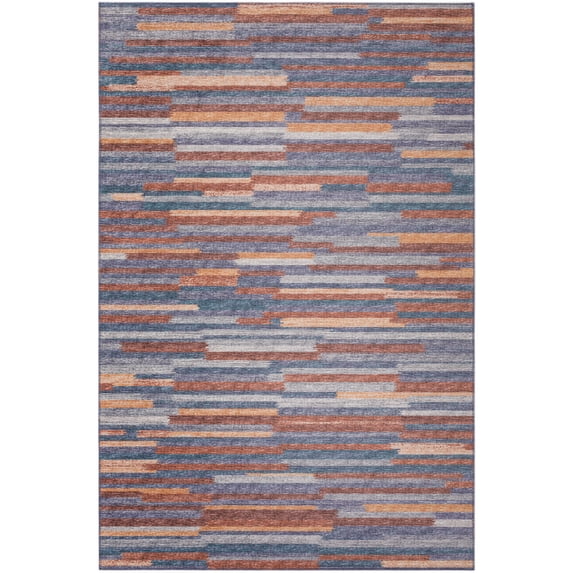 Yuma Indoor/Outdoor Blue Mid-Century Striped 9' x 12' Non-Skid Area Rug