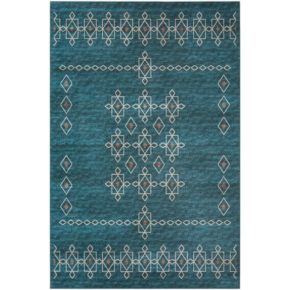 Yuma Indoor/Outdoor Blue Southwest 5' x 7'6" Non-Skid Area Rug