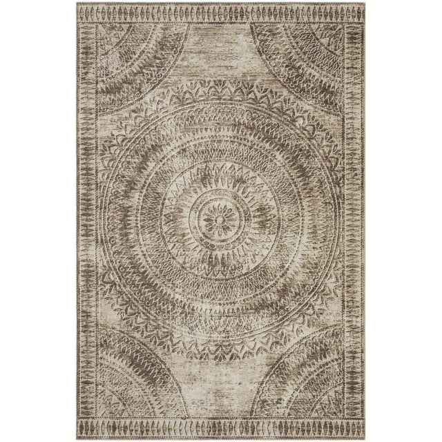Yuma Indoor/Outdoor Brown Farmhouse Medallion 5' x 7'6" Non-Skid Area Rug