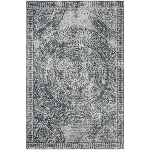 Yuma Indoor/Outdoor Grey Farmhouse Medallion 8’ x 10’ Non-Skid Area Rug