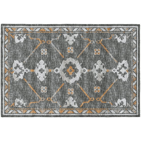 Yuma Indoor/Outdoor Grey Persian 1'8" x 2'6" Non-Skid Accent Rug