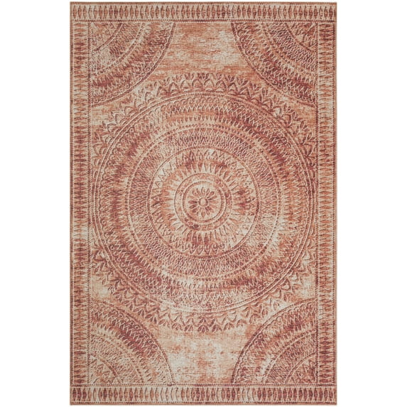Yuma Indoor/Outdoor Red Farmhouse Medallion 10' x 14' Non-Skid Area Rug
