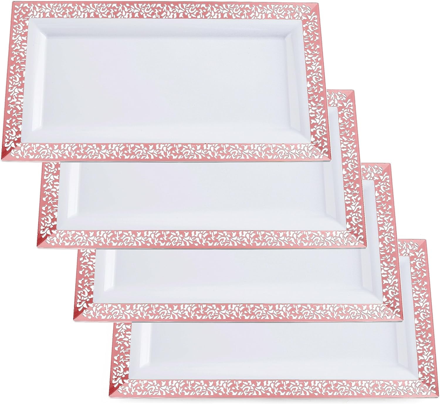 Yumchikel Elegant Plastic Serving Tray & Platter Set (4pk) White