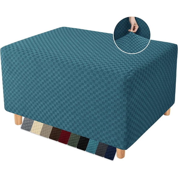 Yumcute 23-31in Ottoman Cover Latest Jacquard Design High Stretch Folding Storage Footstool protector Rectangle Removable Slipcover Peacock Blue