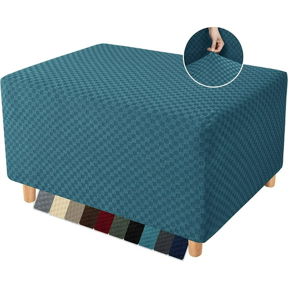 Yumcute 23-31in Ottoman Cover Latest Jacquard Design High Stretch Folding Storage Footstool protector Rectangle Removable Slipcover Peacock Blue
