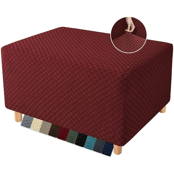 Yumcute 23-31in Ottoman Cover Latest Jacquard Design High Stretch Folding Storage Footstool protector Rectangle Removable Slipcover Wine Red
