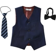 Yumcute 3 Piece Boys Formal Suit Vest Set with Bowtie and Tie