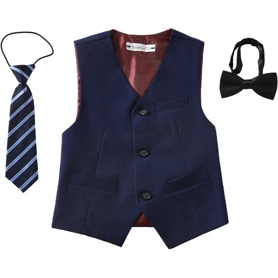 Yumcute 3 Piece Boys' Formal Suit Vest Set with Bowtie and Tie