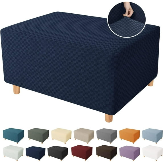 Yumcute 43-62in Ottoman Cover Latest Jacquard Design High Stretch Folding Storage Footstool protector Rectangle Removable Slipcover Navy