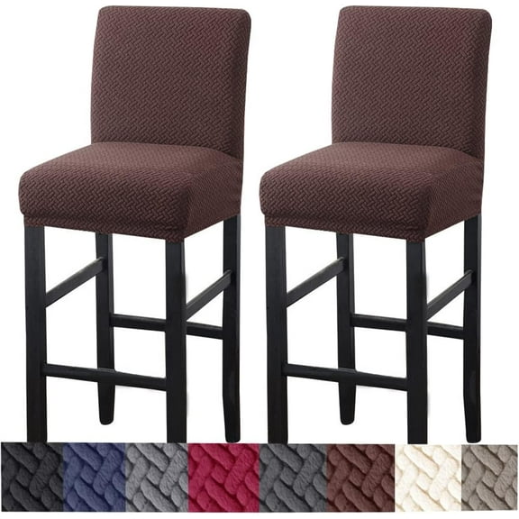 Yumcute Bar Stool Covers,2 Pack Stretch Bar Stool Covers with Backs Jacquard Bar Stool Chair Covers with Elastic Bands Coffee