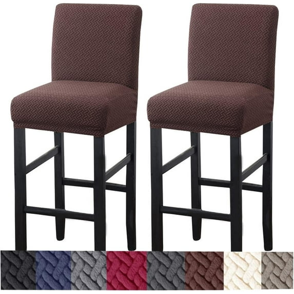 Yumcute Bar Stool Covers,2 Pack Stretch Bar Stool Covers with Backs Jacquard Bar Stool Chair Covers with Elastic Bands Coffee