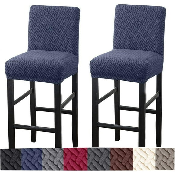 Yumcute Bar Stool Covers,2 Pack Stretch Bar Stool Covers with Backs Jacquard Bar Stool Chair Covers with Elastic Bands Navy Blue